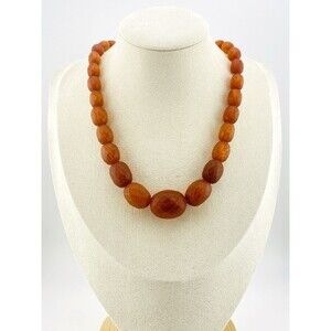 Antique Amber Necklace Art Deco Graduated Beads Matte 10K Clasp 17.5 inches